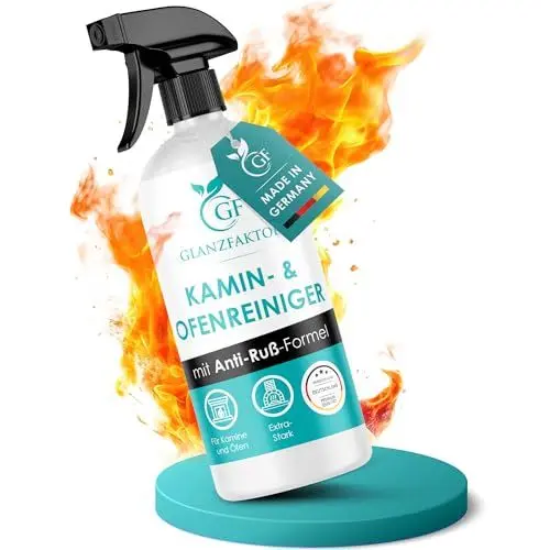Produktbild: GLANZFAKTOR Kaminscheibenreiniger Spray (500ml) mit innovativer Anti-Ruß Formel für strahlenden Ofenglas Glanz I Einfacher Kaminglasreiniger & Ofenpflege I Unverzichtbares Kaminofen Zubehör