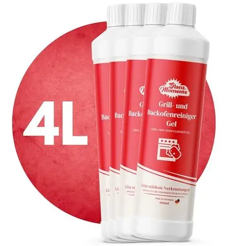 Produktbild: GLANZMOMENTE ® Grill- und Backofenreiniger Gel - 4x1000ml - Wirkt gegen stärkste Verschmutzungen Geeignet für Backofen, Grill, Kaminscheiben, Bleche-Biologisch abbaubar - Ohne Chlor & Bleichmittel