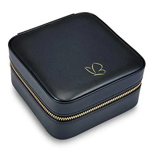 Produktbild: GLANZSTÜCKE MÜNCHEN Schmuck-Reisetäschchen Kunstleder schwarz 115x115x58 mm Samt creme Schmucketui Schmuckschatulle