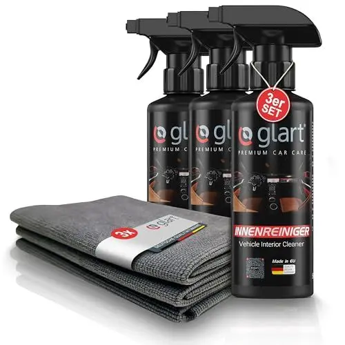 Produktbild: Glart 3x Auto Innenreiniger 500 ml + 3 Mikrofasertücher Fleckentferner Auto Zubehör für Pkw Cockpit, Polster, Leder, Innenraum Reiniger, Autopflege