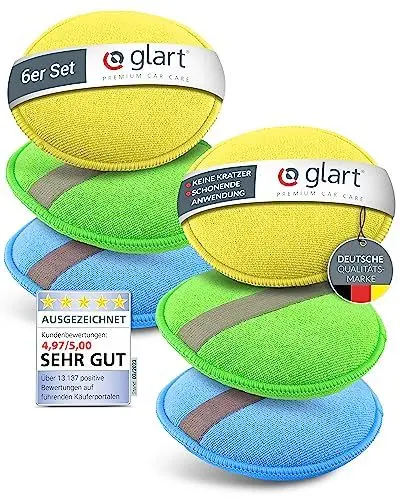 Produktbild: Glart 46PP Mikrofaser Auto Handpolierschwamm 6er Set, 130x25 mm, Wax Applikator Pad für Wachse, Polituren, Lackreiniger, Autopolitur, Lackversiegelung, statt Poliermaschine mit Polierschwamm