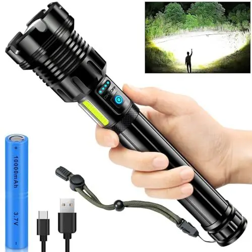 Produktbild: Glarylight Taschenlampe Led Aufladbar, 500000 Lux Extrem Hell Taschenlampen, 9 Lichtmodi, Zoombar, IPX7 Wasserdicht Flashlight für Notfälle Camping