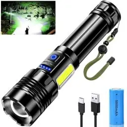 Produktbild: Glarylight Taschenlampe aufladbar, 500000 Lumen led Taschenlampe, Taschenlampe XHP90.2 mit Seitenlicht, IPX7 Wasserdicht & 9 Modi Zoombar, Taschenlampe für Outdoor Notfall, Camping
