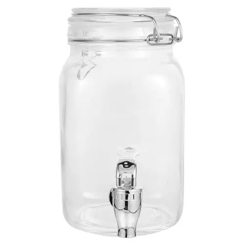 Produktbild: 1L Glas Getränkespender mit Zapfhahn: Wasserspender Klein Glas Karaffe für Bowle und Cocktails Glasfass für Früchteteekanne zur Herstellung von Eistee und Säften