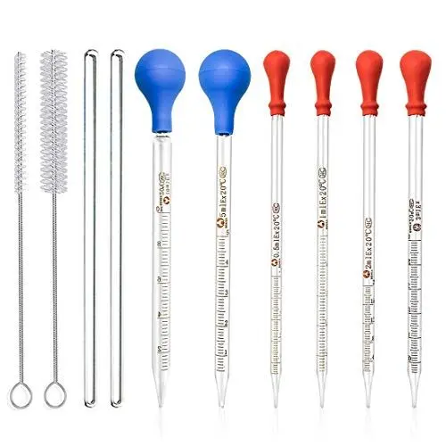 Produktbild: Glas Pipetten, JESSTOLO 6 Stücke Glas Tropfpipetten Große Silikagel Messpipetten Pipetten Polyethylen Glaspipetten Dropper für Labor Lebensmittel Forschung Medizin mit Waschbürste und Glas Rührstab