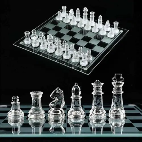 Produktbild: Glas Schachspiel Hochwertig 25 × 25 cm Tragbares Reiseschach Anfänger Schachspiel Schachbrett Schachset Chess Board Schach für Kinder und Erwachsene
