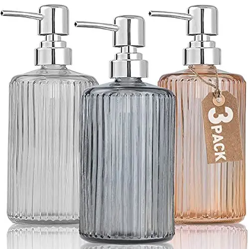 Produktbild: Glas Seifenspender, Glas-Seifenspender mit rostfreier Pumpe, Lotion-Flüssigseifenspender für Küche, Badezimmer (Mehrfarbig, 3 Stück)