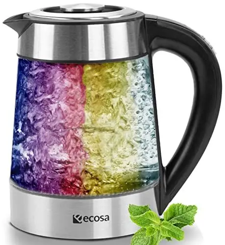 Produktbild: Glas Wasserkocher 1,7 Liter | 2200 Watt | Edelstahl mit Temperaturwahl | Teekocher | 100% BPA FREI | Warmhaltefunktion | LED Beleuchtung im Farbwechsel | Temperatureinstellung (40°C-100°C)