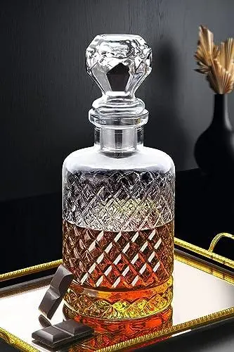 Produktbild: Glasdeckelkaraffe, handgefertigter Whisky-Service, Krug, Schnapsflasche, Getränkebar, Kristallkaraffe, Heimdekoration, Wasserkrug, Timeless Special Series (1250 ml) (Diamant-Haube)