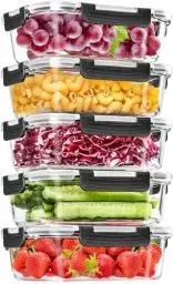 Produktbild: Glas-Frischhaltedosen Set für Lebensmittel,10Teile (5 Deckel & 5 Behälter), Skroam Aufbewahrungsbox Glas - Spülmaschinen, Mikrowellen & Gefrierschrankfreundlich, BPA-frei