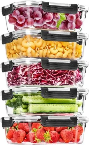 Produktbild: Glas-Frischhaltedosen Set für Lebensmittel,10Teile (5 Deckel & 5 Behälter), Skroam Aufbewahrungsbox Glas - Spülmaschinen, Mikrowellen & Gefrierschrankfreundlich, BPA-frei