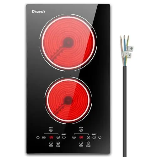 Produktbild: Glaskeramikkochfeld 2 Platten 3000W, Herdplatte 2 Kochfelder Einbau 220V, Kochplatten 2er Elektrisch Touch Control, Pausenfunktion, 9 Leistungspegel, Timer, Anti-Touch-Funktion, Disaenvir