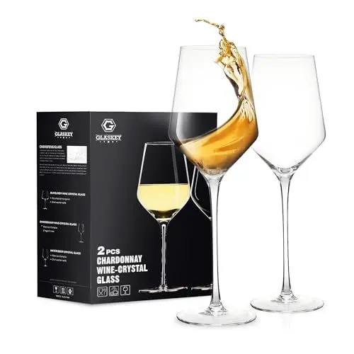Produktbild: GLASKEY Weißweingläser aus Kristall 2er Set, Mundgeblasene Rot- und Weißweingläser, 450ml Langstiel Moderne Weingläser für Rot- und Weißweine,Dünne Weißweinkelche,Spühlmaschinenfeste