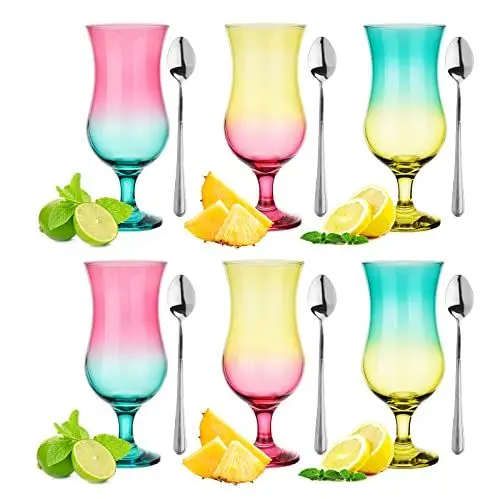 Produktbild: Glasmark KROSNO 1992 57-0032-0420-5251-LD A570032-0420-5251-LD Set 6 x Cocktailglas max 420 ml Bunt + Teelöffel lang, Glas + Edelstahl, 420 milliliters, Mix Farbig