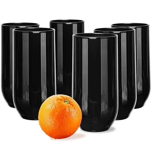 Produktbild: Glasmark KROSNO, 430ml, Set von 6, Trinkgläser, Longdrinkgläser, Wassergläser, Saftgläse, Cocktailgläser, Spülmaschinenfest, Perfekt für Zuhause, Restaurants und Partys, Schwarz