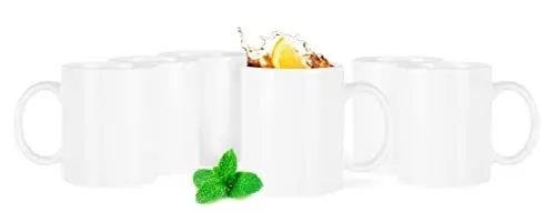 Produktbild: Glasmark KROSNO 1992 Tasse Becher Keramik Set 6 Stück 300 ml Kaffeetasse Kaffeebecher Trinkbecher Teetassen Spülmaschinenfest Weiß Rita