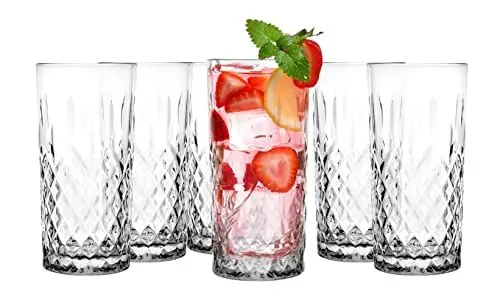 Produktbild: Glasmark Krosno Wassergläser Gläser Trinkgläser Set Longdrink Cocktail Gin Wasser Longdrinkgläser Cocktailgläser, Spülmaschinenfest Transparent Mit Kristall Effekt 6 x 300ml