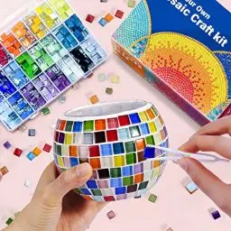 Produktbild: Glasmosaik-Kerzenhalter-Kit, Kreatives DIY-Mosaik-Kunst und Bastelset für Kinder Erwachsene, Teelichthalter für Zuhause, Beleuchtung, Dekoration, Handgefertigte Kunstwerk, Geschenk Kinder Mädchen