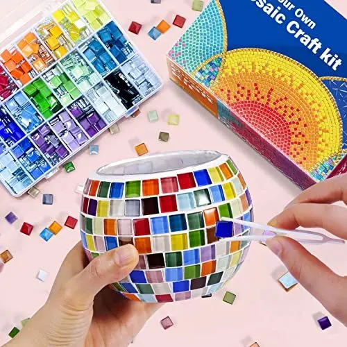 Produktbild: Glasmosaik-Kerzenhalter-Kit, Kreatives DIY-Mosaik-Kunst und Bastelset für Kinder Erwachsene, Teelichthalter für Zuhause, Beleuchtung, Dekoration, Handgefertigte Kunstwerk, Geschenk Kinder Mädchen
