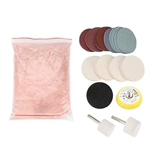 Produktbild: Glaspolierset Kratzerentfernungs-Set, 34 Stück, tiefer Kratzer-Entferner, Cericdioxid-Schleifscheiben, Polierpad, Filz für Windschutzscheibe und Glas