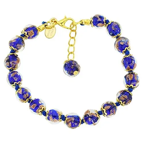 Produktbild: Glas Venedig Murano Glasarmband Italienisch blau Sommerso Funkelnde Perlen handgefertigtes Blasenglas - Murano -Glasarmbänder für Frauen