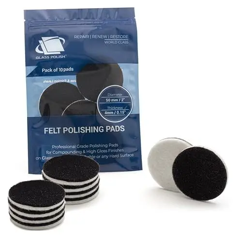 Produktbild: Glass Polish - 50 mm - Packung mit 10 Filz-Polierscheiben für Glas, Kunststoff, Metall, Marmor und mehr