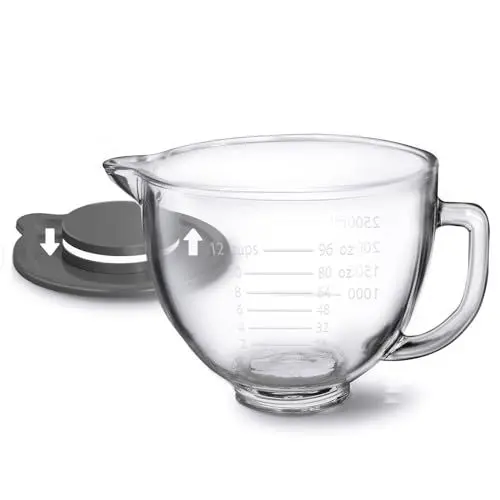 Produktbild: Glasschüssel für KitchenAid 4,5/5QT Standmixer mit neigbarem Kopf, mit Messmarkierungen und Deckel, Glasschüssel-Ersatz für KitchenAid, Mixer-Glasschüssel-Aufsätze für KitchenAid