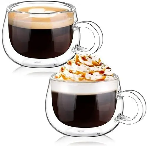 Produktbild: glastal 120ml*2 Espressotassen Doppelwandig Espresso Gläser Tasse Borosilikatglas Kaffeetassen Glas Kaffeegläser Teegläser Set mit Henkel für Macchiato,latte,Tee,EIS,Milch