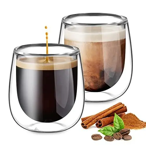 Produktbild: glastal 100ml (4oz) Doppelwandige Espressotassen Espresso Gläser 2er Set, Borosilikatglas Kaffeetassen Glas Set Kaffeeglas Teegläser für Espresso, Latte, Iced Americano, Tee, EIS, Milch, Saft