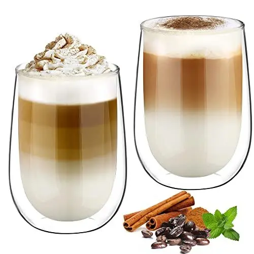 Produktbild: glastal 350ml Doppelwandige Latte Macchiato Gläser Set Borosilikatglas Kaffeetassen Glas 2er Set Kaffeeglas Teegläser für Cappuccino,Latte,Tee,EIS,Eistee,Iced Americano,Milch,Saft,Bier