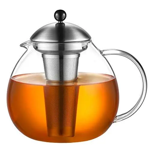 Produktbild: glastal Glas Silberne Teekanne 2000ml mit 18/8 Edelstahl Teesieb Borosilicate Glas Teebereiter auf Stove Glaskanne mit Entfernbar Seibskanne mit Entfernbar Seib