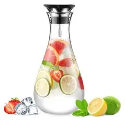Produktbild: glastal Glaskaraffe 1.8L Wasserkaraffe Karaffe Glas mit Edelstahl Deckel, Glaskrug aus Borosilikatglas Wasserkrug Saftkrug Getränkekrug Glaskanne für Heißes/Kaltes Wasser, Milch, Tee, Kaffee