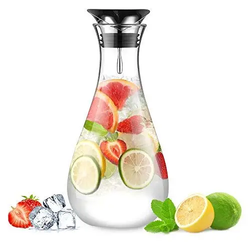 Produktbild: glastal Glaskaraffe 1.8L Wasserkaraffe Karaffe Glas mit Edelstahl Deckel, Glaskrug aus Borosilikatglas Wasserkrug Saftkrug Getränkekrug Glaskanne für Heißes/Kaltes Wasser, Milch, Tee, Kaffee