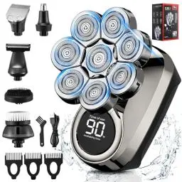 Produktbild: Glatzen Rasierer Herren, 8D Aufgerüsteter 6-in-1 Glatzen Rasierer Herren für 0,0 mm, wasserdichter Nass-/Trockenrasierer Herren elektrisch, kabelloser wiederaufladbarer Kopf Rasierer Herren
