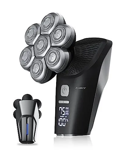 Produktbild: Glatzen Rasierer Herren Elektrisch, Kibiy Upgraded Kopfrasierer mit Magnetischen 7 Scherköpfen, IPX7 Wasserdichter Kopfrasierer für Glatze mit LED-Anzeige, Typ-C Wiederaufladbar, 3 Geschwindigkeiten