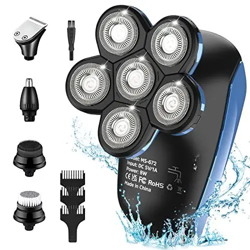 Produktbild: Glatzen Rasierer Herren elektrisch, Kopfrasierer Glatze für 0,0 mm,Elektrorasierer Nass und Trockenrasierer IPX7 Wasserdichter LCD Bart Nasenhaar Trimmer Pflege Kit USB-Aufladung