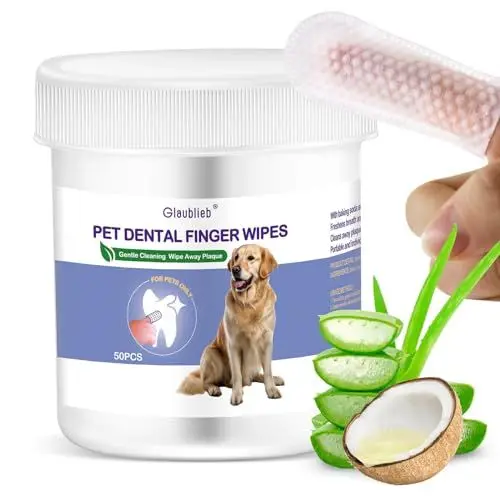 Produktbild: Glaublieb 50pcs Zahnpflege Finger Pads,Hunde Zahnreinigungstücher zur Reduzierung von Plaque und zur Erfrischung des Atems (50pcs)