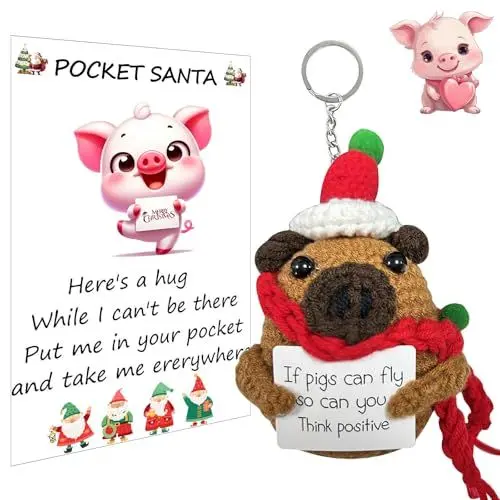 Produktbild: GlauStalos Pocket Hug Glücksschweinchen, Kreative Strickwolle Minischwein Puppe mit Positive Karte Gestrickte kleine Schweinchenpuppe, Aufmunterung Geschenke für Familie und Freunde
