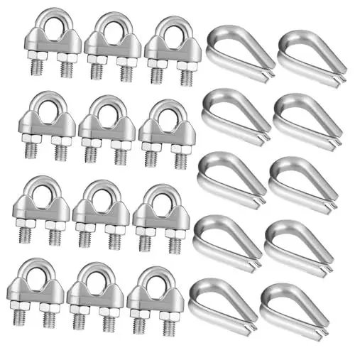 Produktbild: GLEAVI 22stücke Stainless Steel Seilklemmen Teiliges Kit Mit Klemmen Und Hakenringen Für Sichere Befestigung Hohe Tragfähigkeit Kompakt Und Leicht Für Verschiedene Anwendungen