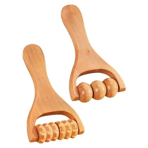 Produktbild: GLEAVI Holzmassage 2st Fußmassagegeräte Fußmassagerolle Therapiewalze Aus Holz Handmassagerolle Manuelle Massagerolle Aus Holz Nackenrolle Massagegerät Handlich Werkzeug Massagestab Scrollrad Hölzern