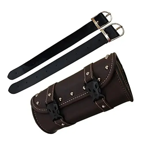 Produktbild: GLEAVI Universelle -satteltasche Werkzeugtasche Mit 2 Befestigungsgurten Oberrohrtasche Sturzbügeltaschen Hecktasche Stilvolles Pu-Leder Einfach Zu Verwenden (dunkel)