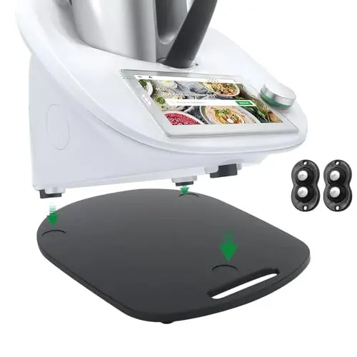 Produktbild: Gleitbrett für Thermomix TM6 TM5-360° Universalrädern Rollbrett für Thermomix Vorwerk Küchenmaschine, Bambus Unterlage Brett TM5 TM6 Zubehör Schnelles Bewegen Rollbrett mit Gummifüße Schwarz