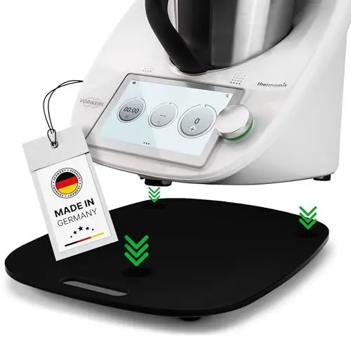 Produktbild: Gleitbrett für Thermomix TM6 TM5 Schwarz- Made in Germany - Fair produziert & in sozialer Werkstatt verpackt - Hochwertige Teflon Gleiter - müheloses Verschieben & sicherer Stand - Rollbrett
