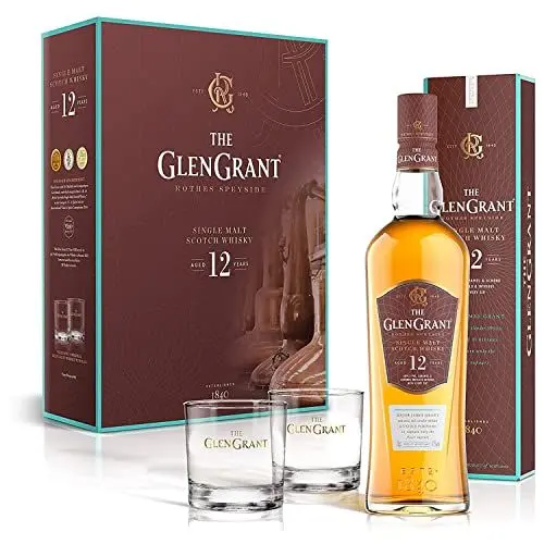 Produktbild: Glen Grant Geschenkset - 1 x 0,7 l - Whisky im Set mit 2 Gläsern - Fruchtiger 12 Jahre Highland Single Malt Scotch - 43% Vol. Alkohol