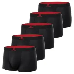 Produktbild: GLESTORE Boxershorts Herren Unterhosen Männer 5er Pack Modal Unterwäsche Hipster Sport Underpants 5 Schwarz mit Rot XXL