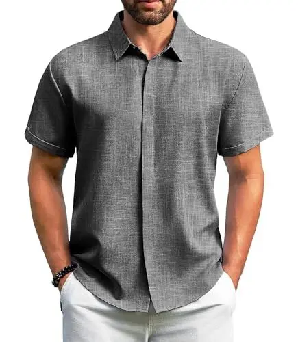 Produktbild: GLESTORE Hemd Herren Kurzarm Sommerhemd Hemden Freizeithemden für Männer Kurzarmhemd Grau XL