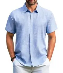 Produktbild: GLESTORE Hemd Herren Kurzarm Sommerhemd Hemden Freizeithemden für Männer Kurzarmhemd Hell Blau XL