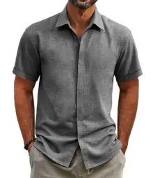 Produktbild: GLESTORE Hemd Herren Kurzarm Sommerhemd Hemden Freizeithemden für Männer Kurzarmhemd Grau M