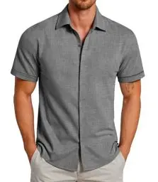 Produktbild: GLESTORE Hemd Herren Kurzarm Sommerhemd Hemden Freizeithemden für Männer Kurzarmhemd Grau L