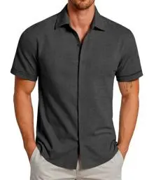 Produktbild: GLESTORE Hemd Herren Kurzarm Sommerhemd Hemden Freizeithemden für Männer Kurzarmhemd Schwarz XL